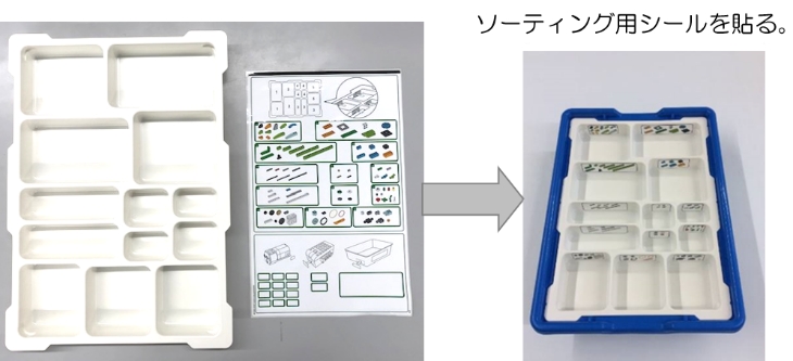 ソーティング用シールを貼る。